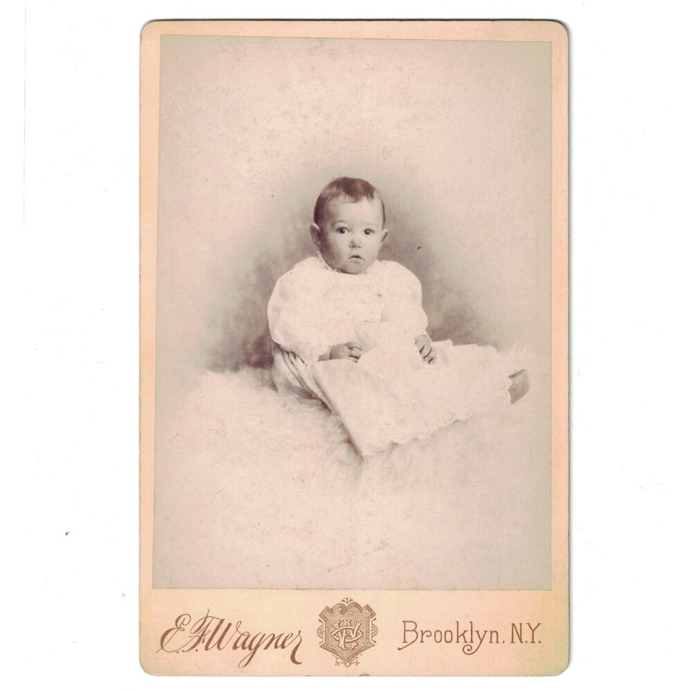 Antique original Cabinet Photograph Baby E F Wagner Brooklyn NY photo 1900s